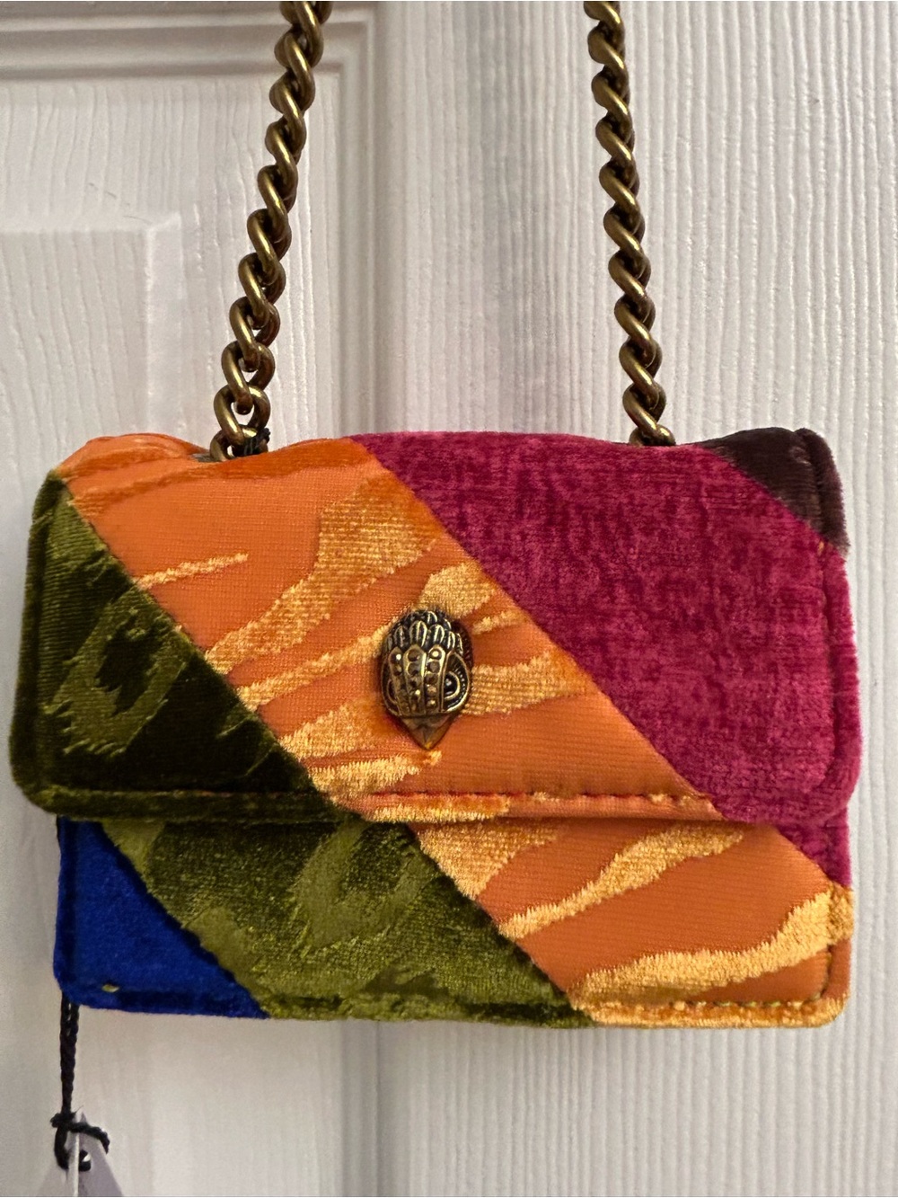 Kurt Geiger Patchwork Velvet Micro Crossbody in Orange, Pink, Green, Blue